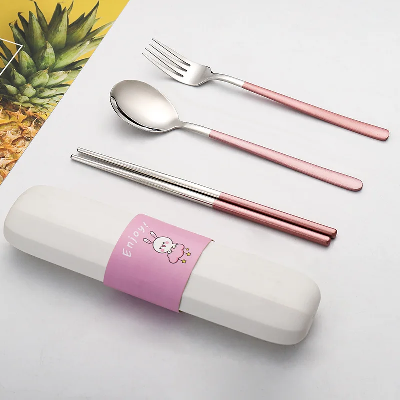 Creative Portable Stainless Steel Cutlery Set Spoon Fork and Chopstick Student Outdoor Travel Gift Set Tableware