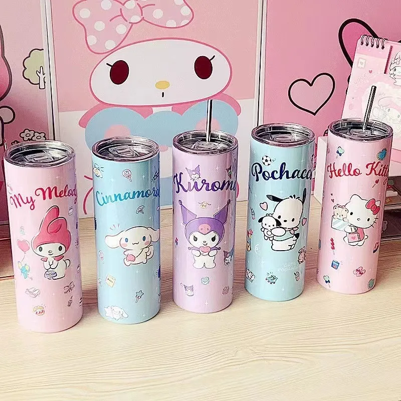 HWA 101946 304 Stainless Steel Cartoon Thermos Cup Cute Sanrio Straw Cup Vacuum Double Layer Large Capacity Car Cup