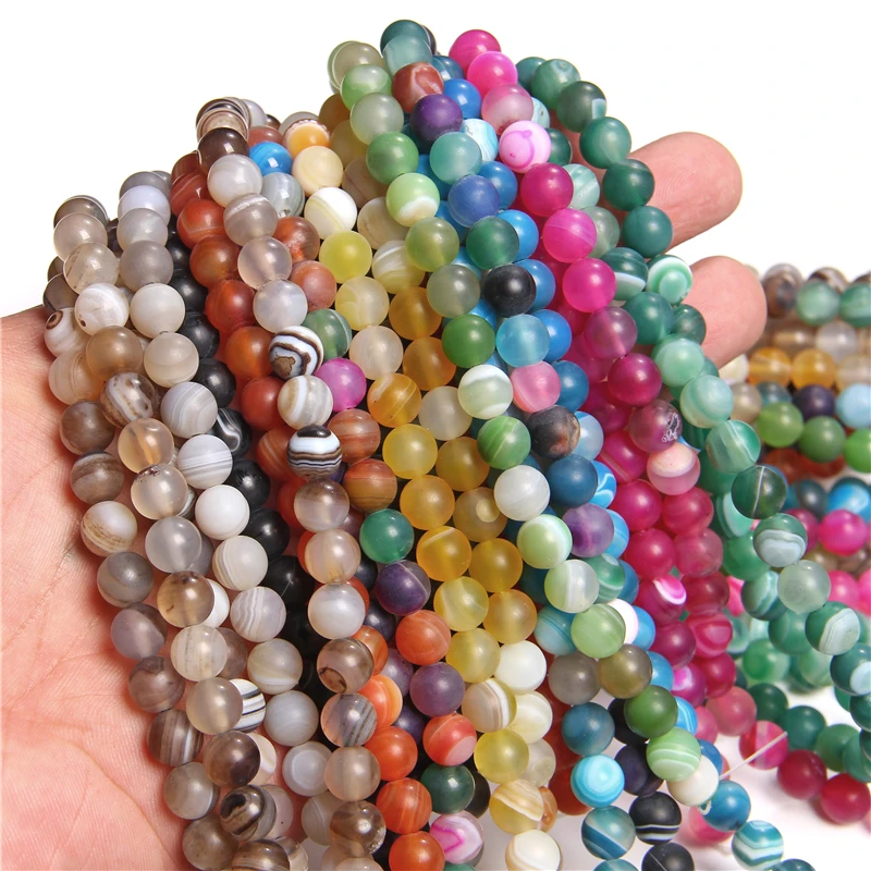 Natural Blue Green Red Yellow Purple Smooth Stripe Agates Stone Beads Round Loose 4 6 8 10 12 MM Agates Beads For Jewelry