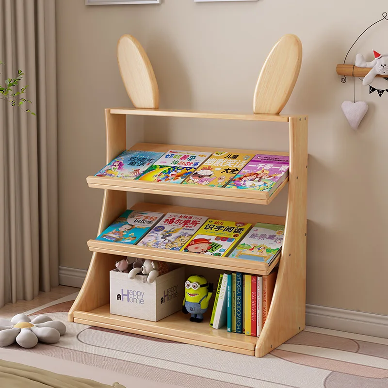 Modern Simplicity Kindergarten Cartoon Picture Cute Book Shelf Wooden Baby Book Shelf Easy Toy Storage Rack