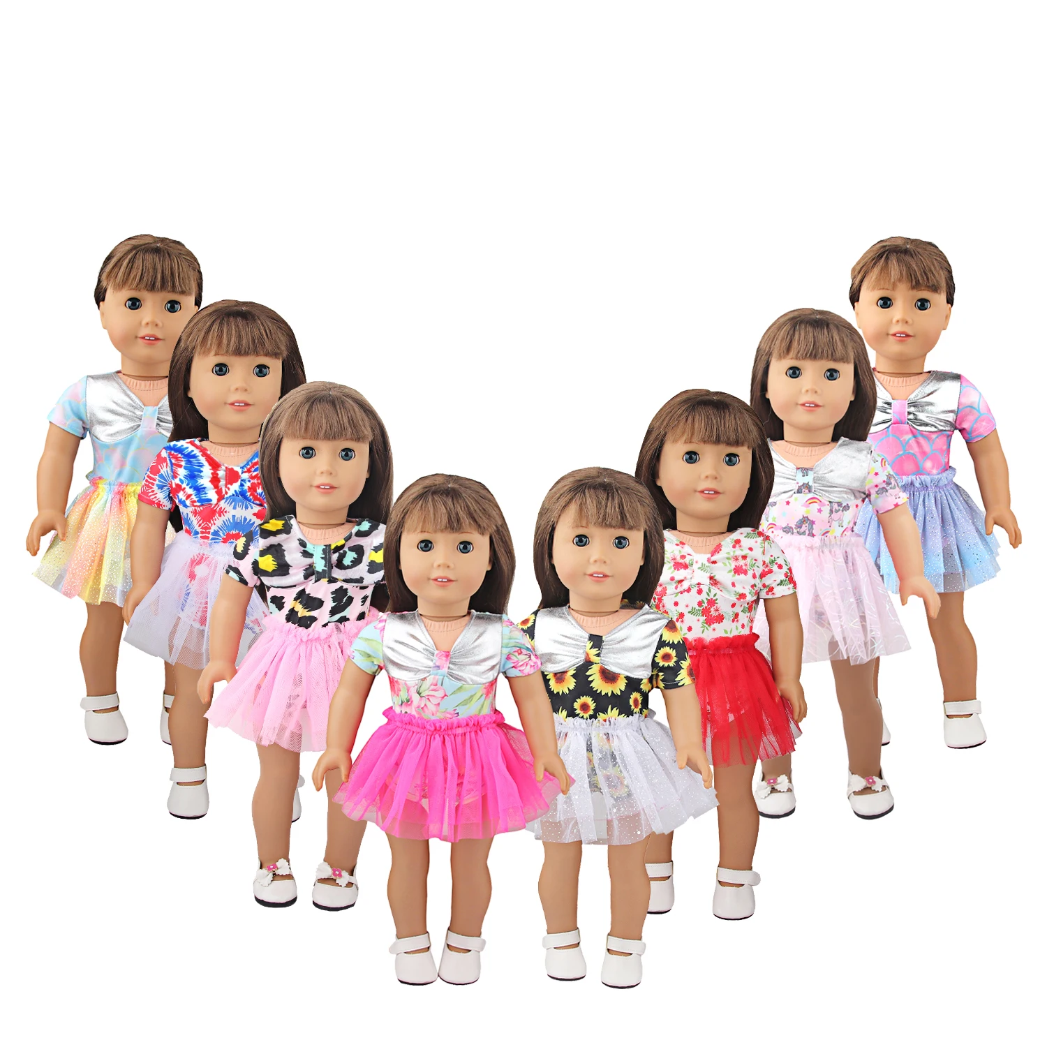FREEDOM OCTOPUS Newest Coming Starry Colorful Mermaid and Bowknot Tutu Dress Wrap Set Fashion 18 Inch Doll Clothes Set for Girls
