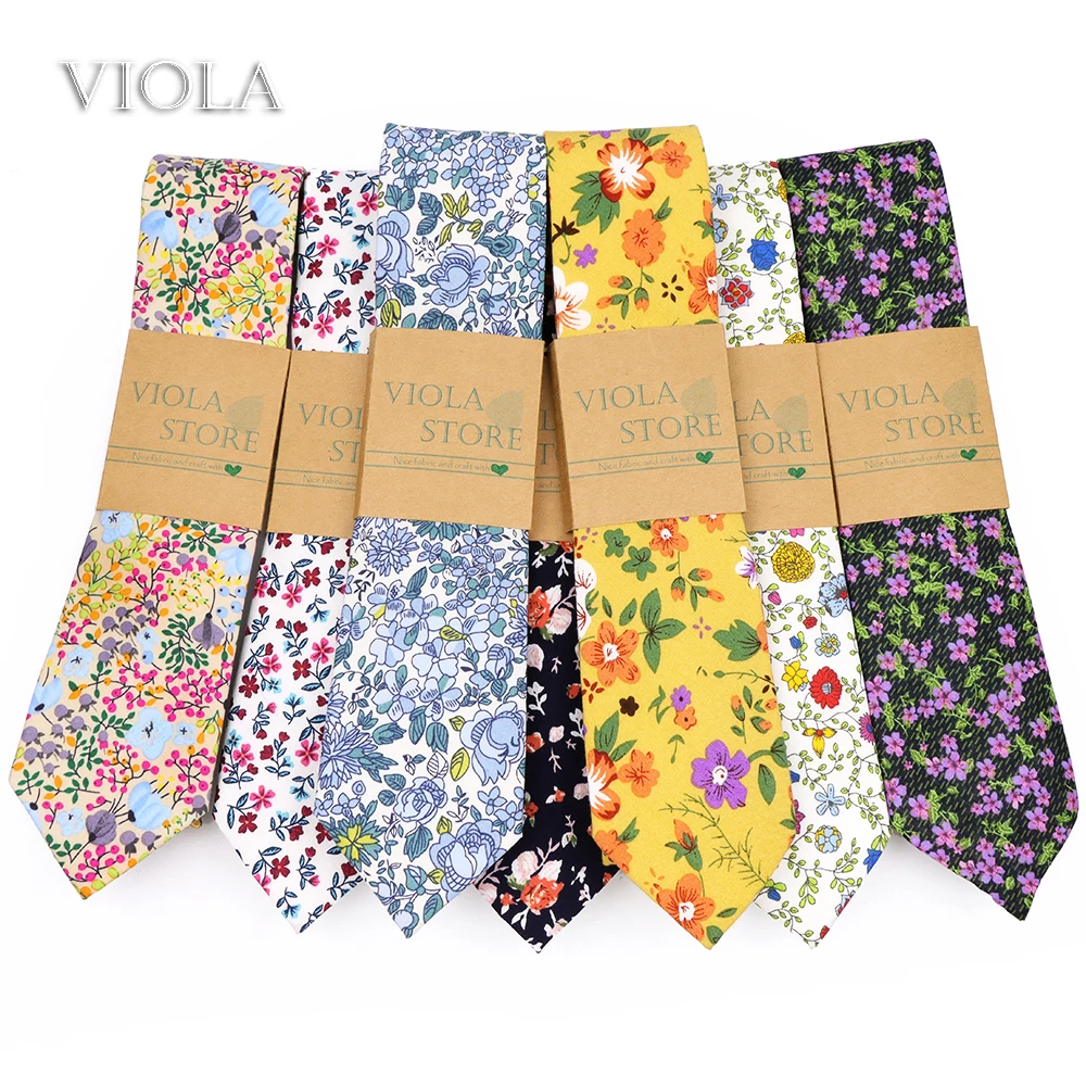 Classy New Top Hot Floral 6.5cm Necktie 100%Cotton Pink Red Khaki Blue Purple Men Wedding Party Daily Suit Gift Cravat Accessory