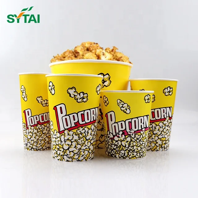 Food grade 32oz 46oz 64oz 85oz 130oz Disposable Custom Printed Popcorn Paper Cup Bucket