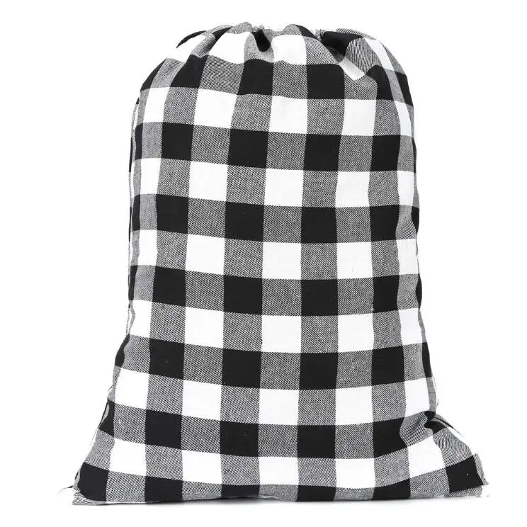 Готово к отправке, Рождественская красная клетчатая Подарочный мешок на шнурке красный буйвола в клетку Рождественский Санта мешок