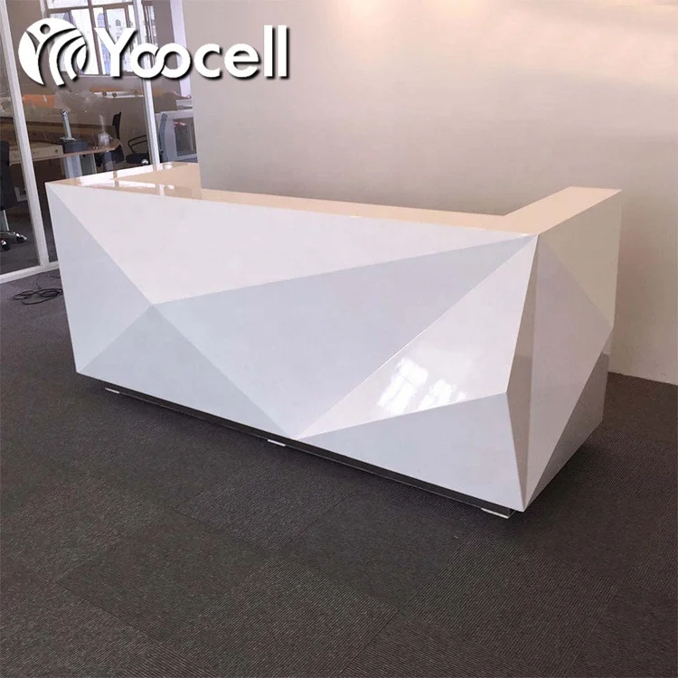 Yoocell  White Polyhedron Special Design Counter Reception Desk Cash Table  for Hair Salon and Beauty Salon