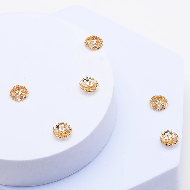 Wholesale 18K Real Gold Color Loose Spacers Separate Bead Caps Flower Brass Cones Bead Caps for Jewelry Making
