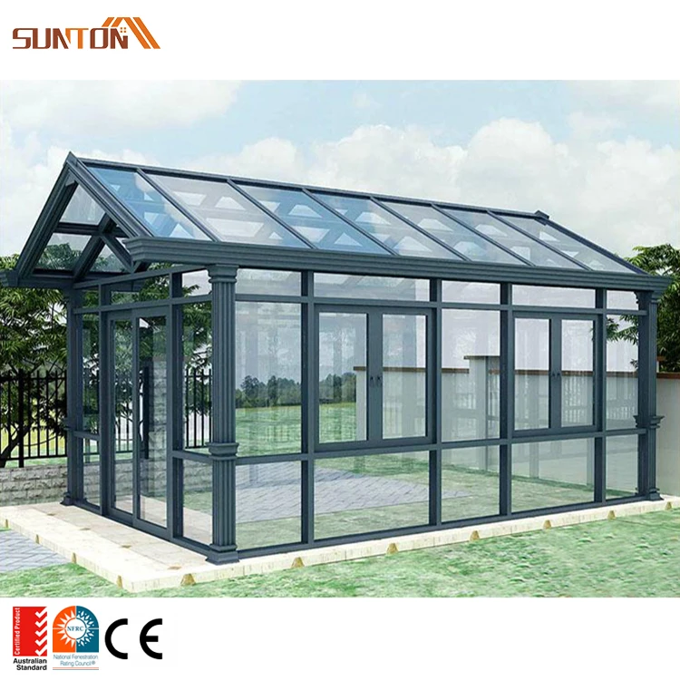 Customize exterior all seasons aluminium insulated glass sunroom outdoor garden aluminum frame greenhouses kit for house villa