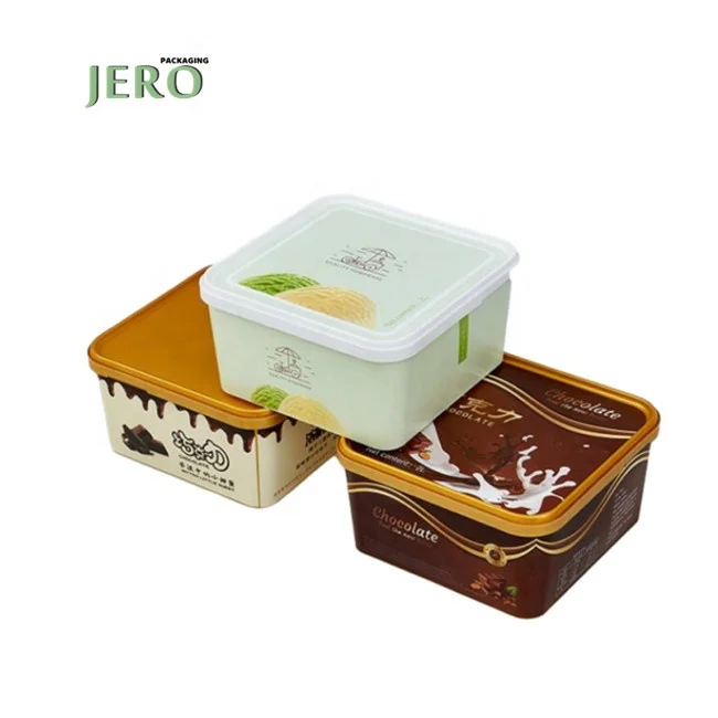 Manufacturer wholesale 1L 1000ml cookie box disposable ice cream tub plastic IML square  ice cream container  with lid