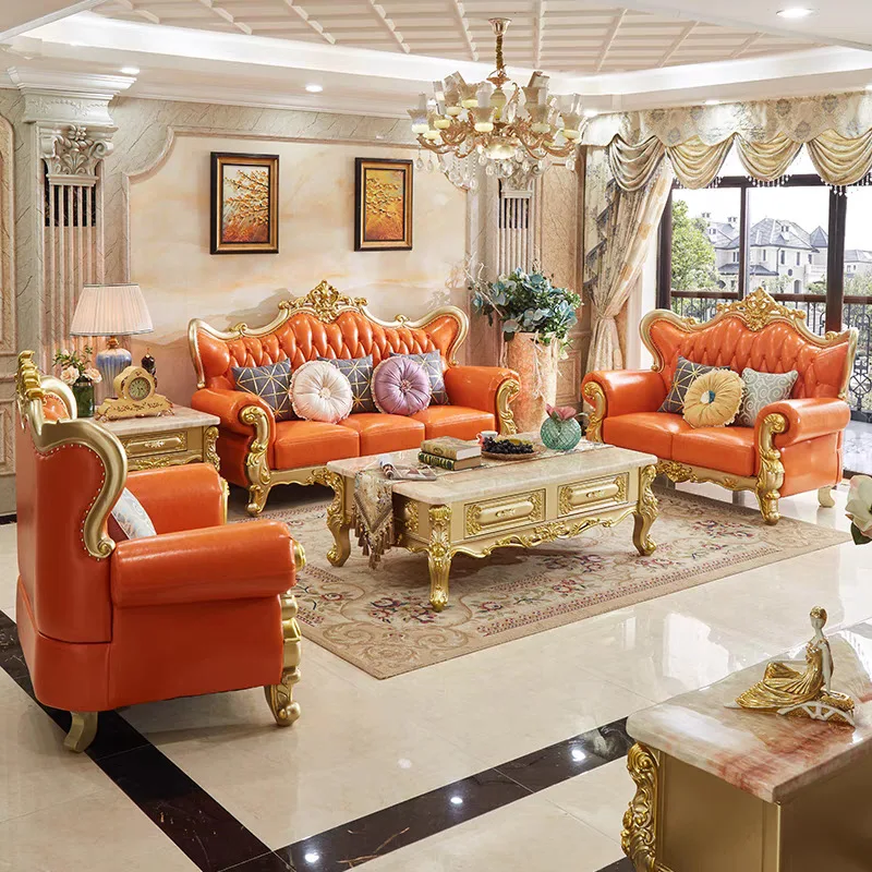 ProCARE Wholesale Price Living Room Furniture Villa Solid Wood Carved Living Room Sofas