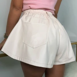 High Quality Fashion Loose White Women PU Leather Girls Shorts Casual Streetwear Pockets Ladies Shorts