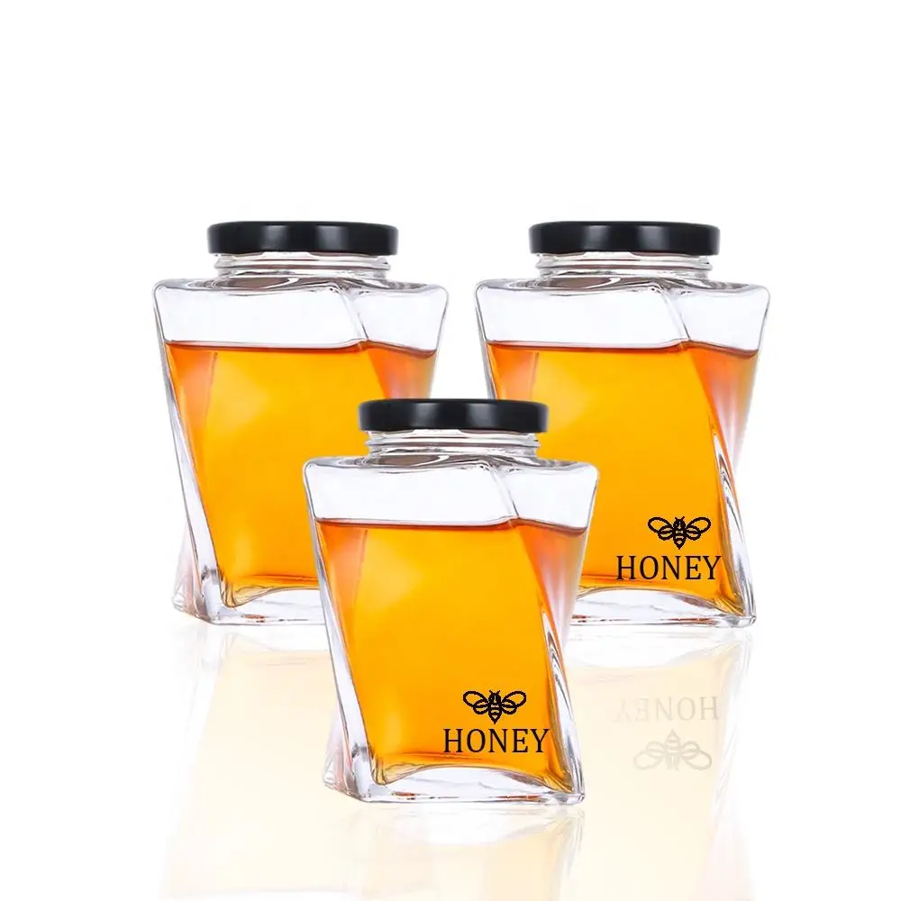 Putian Honey jar 350ml empty transparent food storage container glass jam jar with metal screw lid