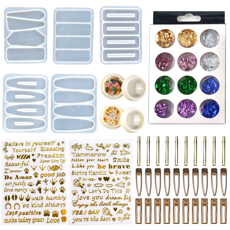 Hair Pin Casting Mold Set Barrettes Silicone Molds Jewelry Making Epoxy Resin Hair Clip Mold Kit