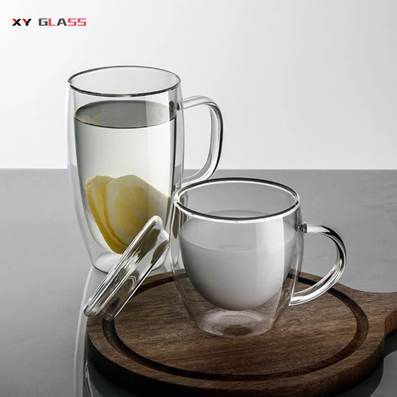 Special offer promotion gift double wall dust free lid drinking glass coffee mug