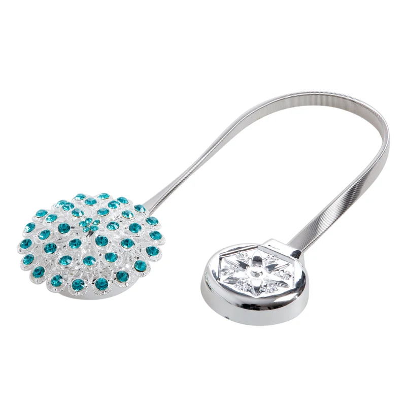 
Crystal Curtain Magnetic Tieback Flower Curtain Clips Buckle with Stretchy Wire Rope for Home Office Decoration 