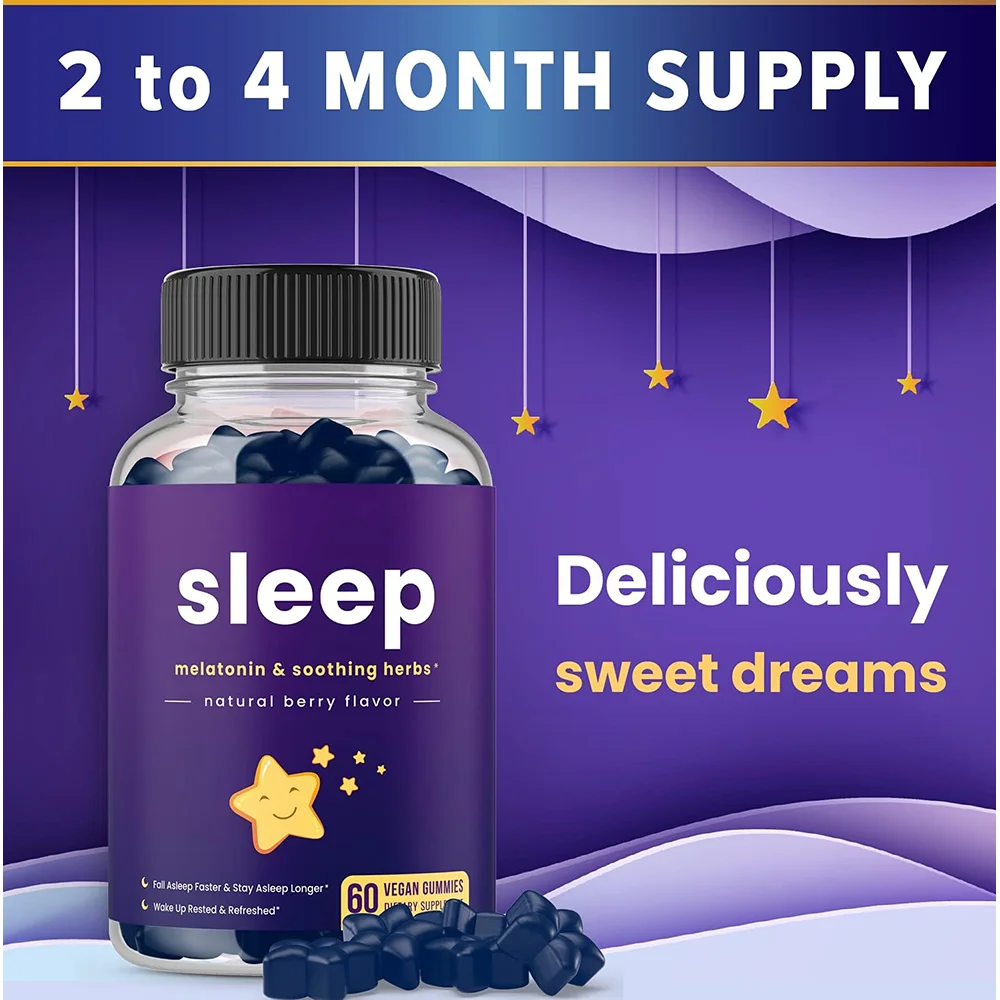 Wholesale Sleep Deep Aid Melatonina/Melatonin Gummies Candy With Vitamin B6 Hemp Oil Ashwagandha L-theanine 5-HTP