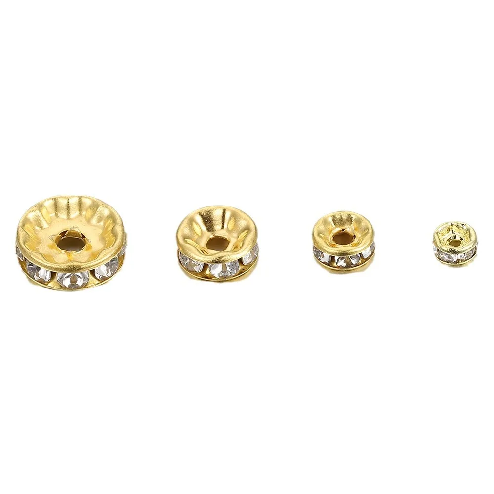 Hongtong AC1-26 100Pcs Spacer Beads Diamond Ring Inlaid Zircon Beads Handmade Bracelet DIY Jewelry Accessories
