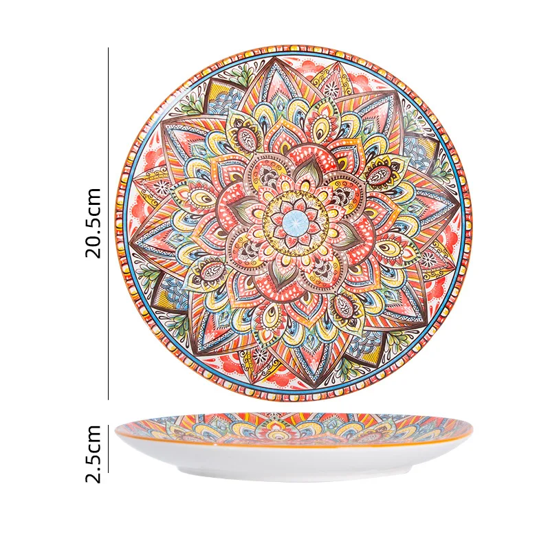 Sustainable Bohemian Ceramic Dinnerware Set Assorted Dishes Household Baking Tray With Plant Pattern Environmentally Stocked