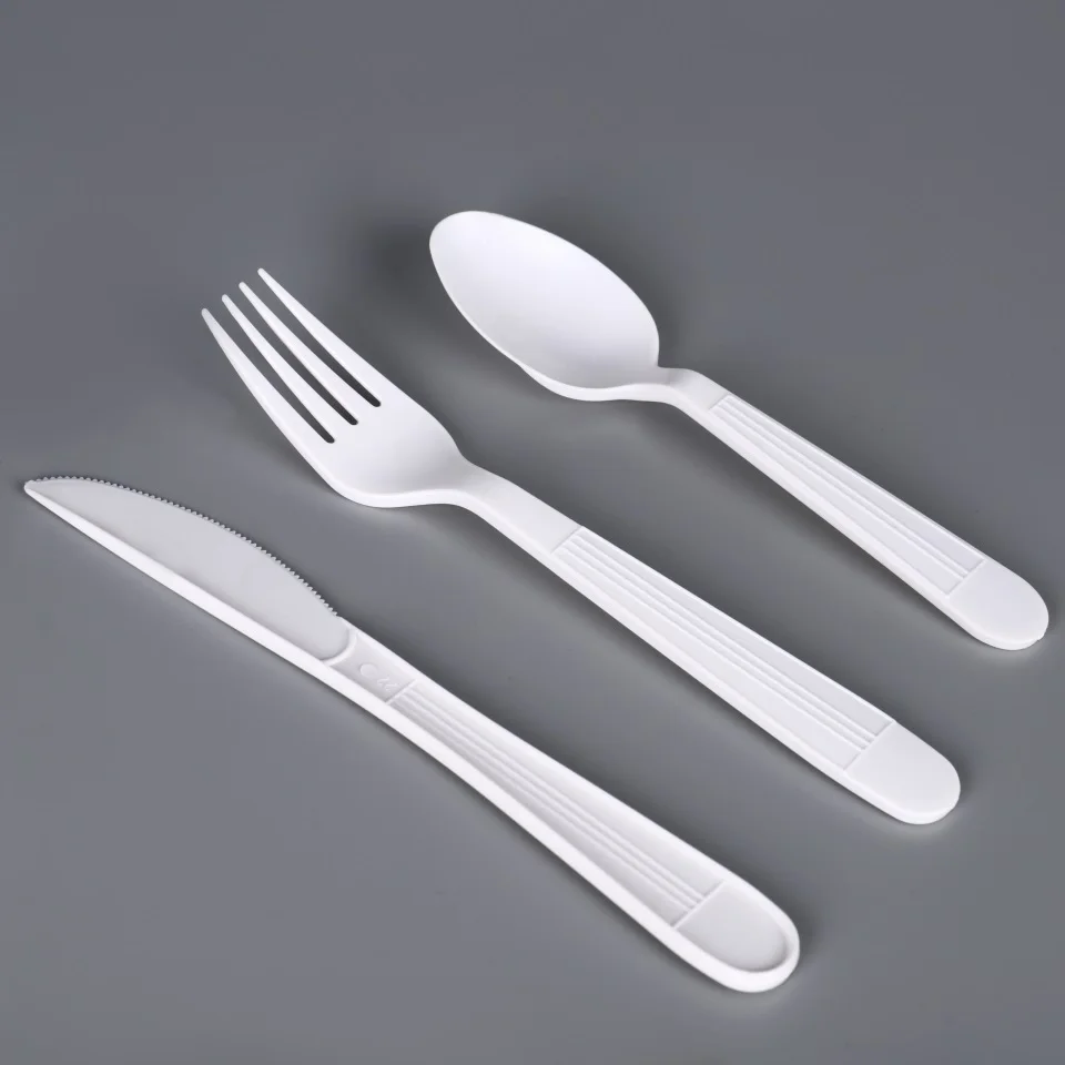 Heavy Weight Plastic Disposable Plane Cutlery Flatware Kits Knife Fork Spoon Napkin Utensils Black Cutlery Set
