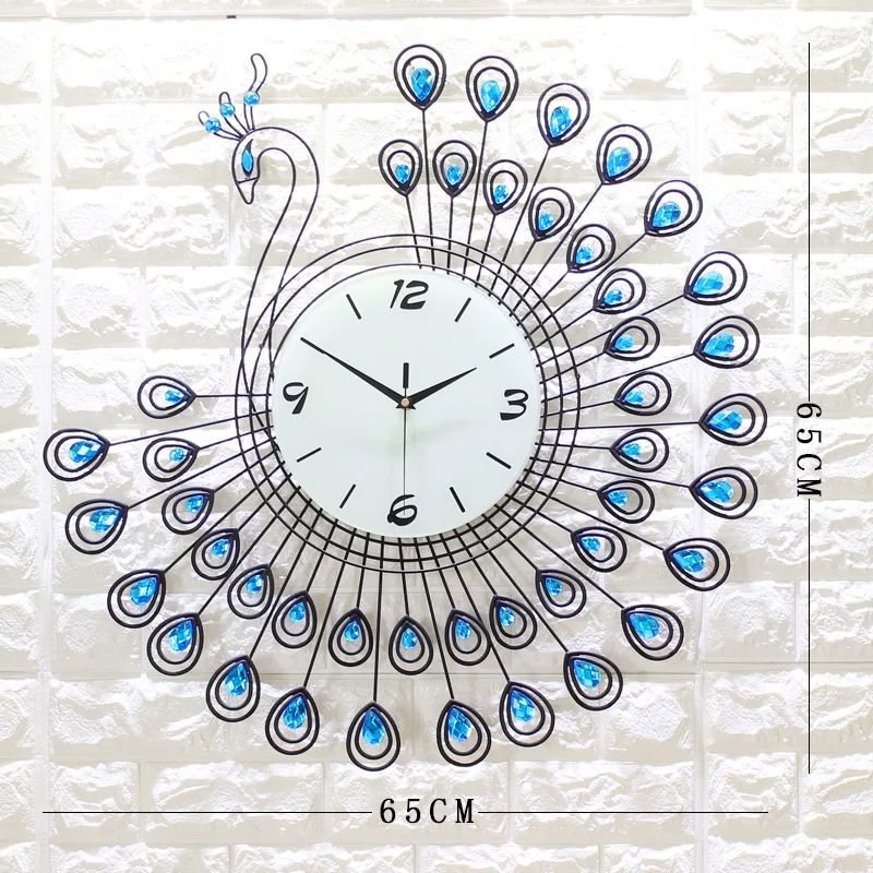 2020 New Year Gift European Style Fashion Classic Luminous Mute Gold Peacock Decorate Metal Wall Clock