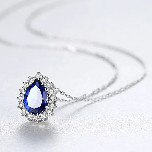 Daidan Necklace Zircon White Gold Plated Bling  Water Drop Silver 925 Gemstone Womens Necklace