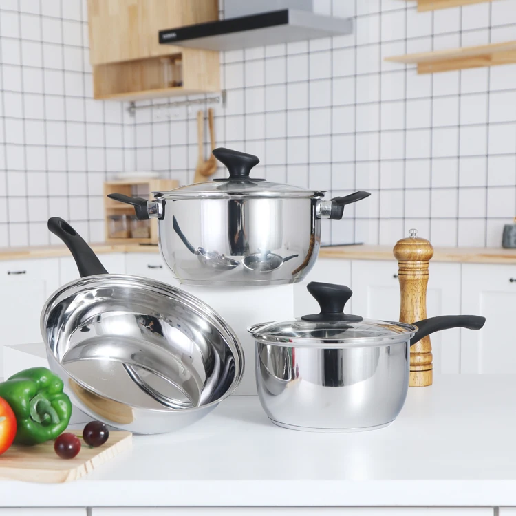 Induction cookware set hot sales kitchenware cooking soup milk pot stainless steel kinox saucepan cookware sets