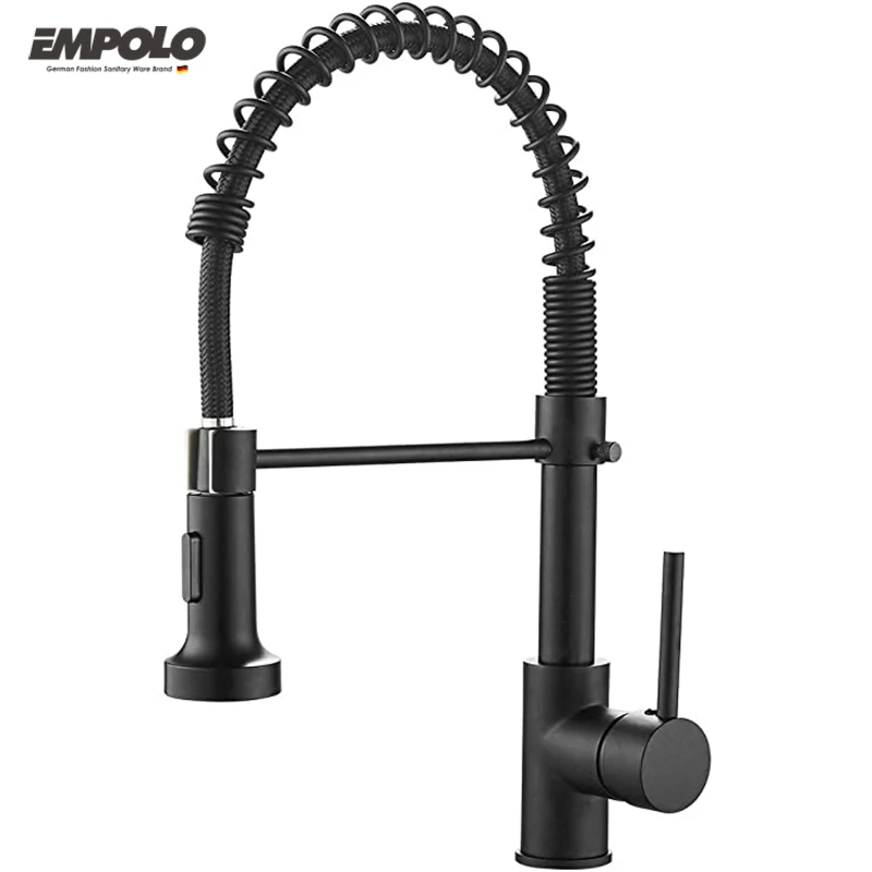 High Quality Single Hole Solid Brass Mixer Sink Faucet Matte Black Water Tap Pull Out Kitchen Faucets With Pull Down Sprayer