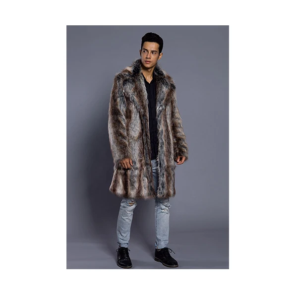 Wholesale Winter Travel Man Clothing Fashion Mens Faux Fur Coat Thick Warm Long Trench Fur Coat