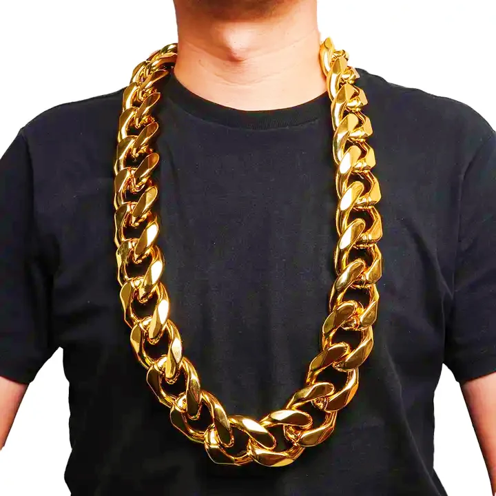 Punk Metal Style Chunky Miami Cuban Chain 42 Inches Adjustable Link Acrylic Necklace Choker Gold Plated Hip Hop Men Necklace