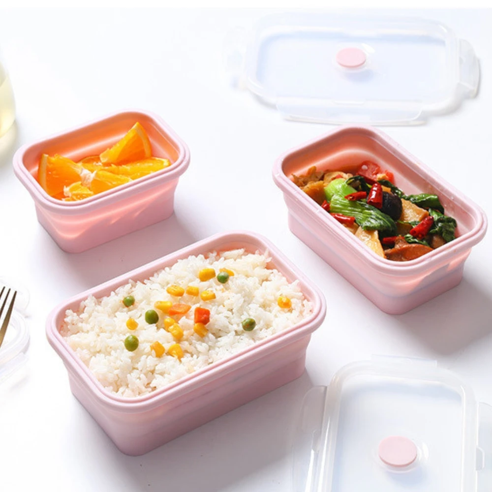 Custom Logo Children Lunch Box Set Heating Safe Lunchbox Portable Silicone Food Containers Collapsible Kids Bento Lunch Box