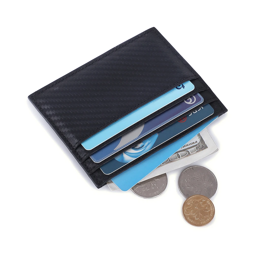 Popular Carbon Fiber Leather RFID Blocking Minimalist Small Credit ATM Card Holder for Mens