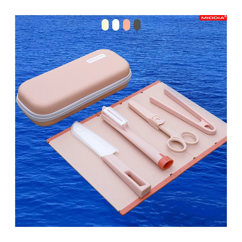 MIDDIA 6pcs pink Portable Outdoor Traveling Ceramic Knife Scissors Set With Storage Case for Hikers and Campers