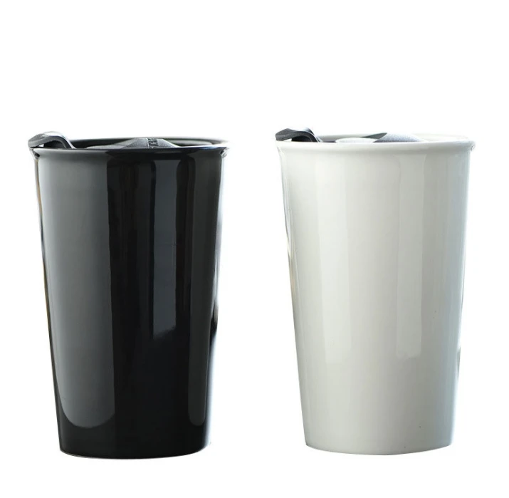 Кофейные чашки с двойными стенками, 6 унций, 12 унций, черные керамические кружки для латте, капучино, чая, современный дизайн