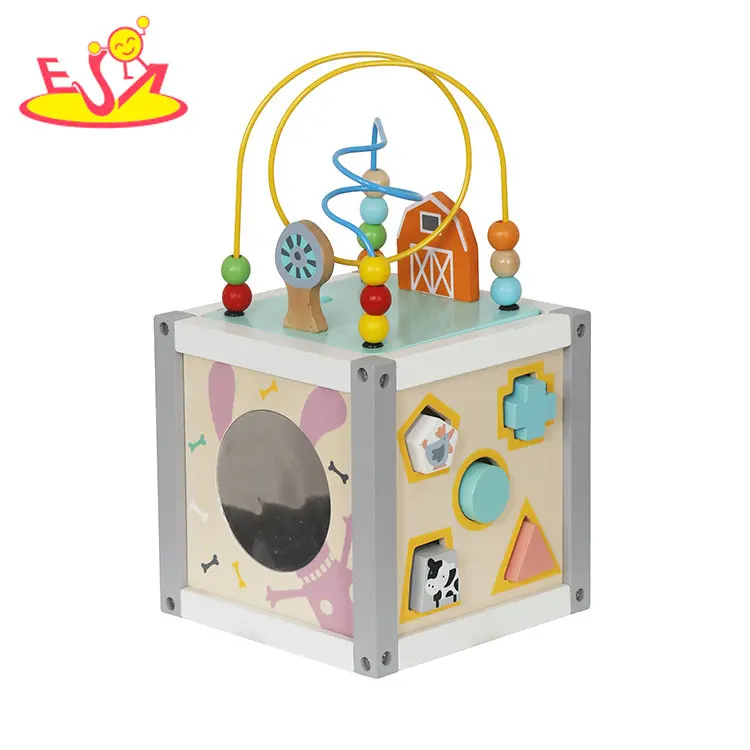 Montessori Play Cube Activity Center Toys Wooden Activity Cube for Toddlers Girls Boys W11B344