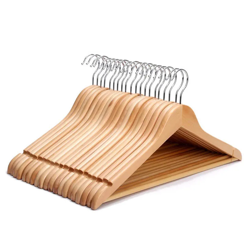 Hot sale fashion wood hanger custom cheap luxury brown wooden cloth hanger for shops with custom logo