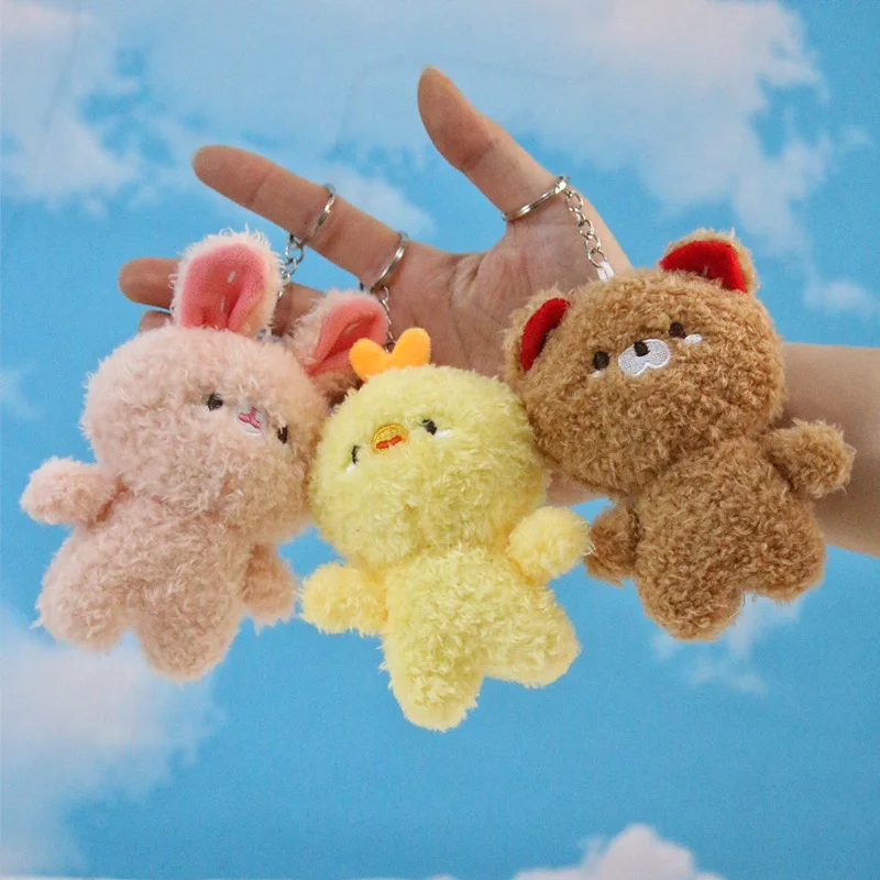 Creative New Bear Plush Toy Keychain Rabbit Chicken Doll Yellow Duck Frog Bag Pendant Jewelry