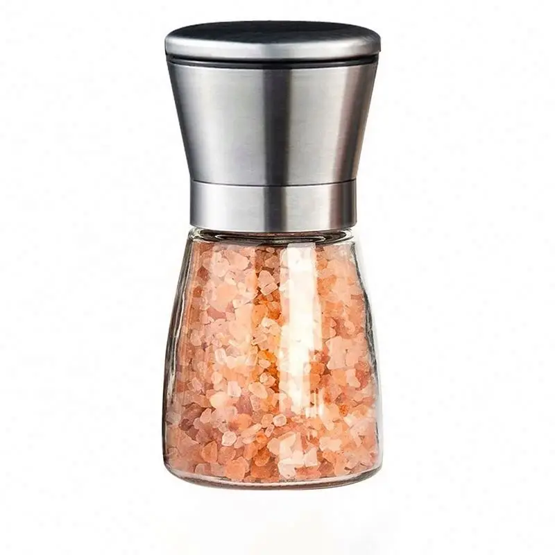 R&D Supported Salt And Pepper Grinder Bottles Stainless Steel Short Glass Shakers With Adjustable Coarseness