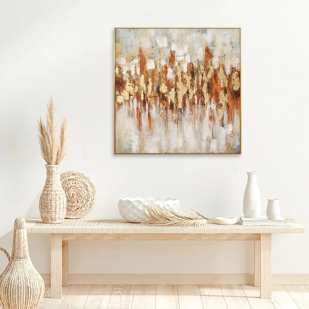 Extra Large Original Hand-Painted Gold Leaf Abstract Oil Painting Wall Art Large Scale Paintings Unique Original Oil Paintings