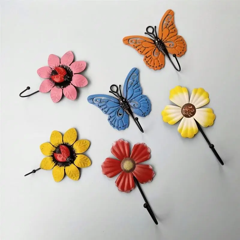 Butterfly Fashion Vintage Daisy Flower Iron Decoration Walls Coat Hooks For Bedroom