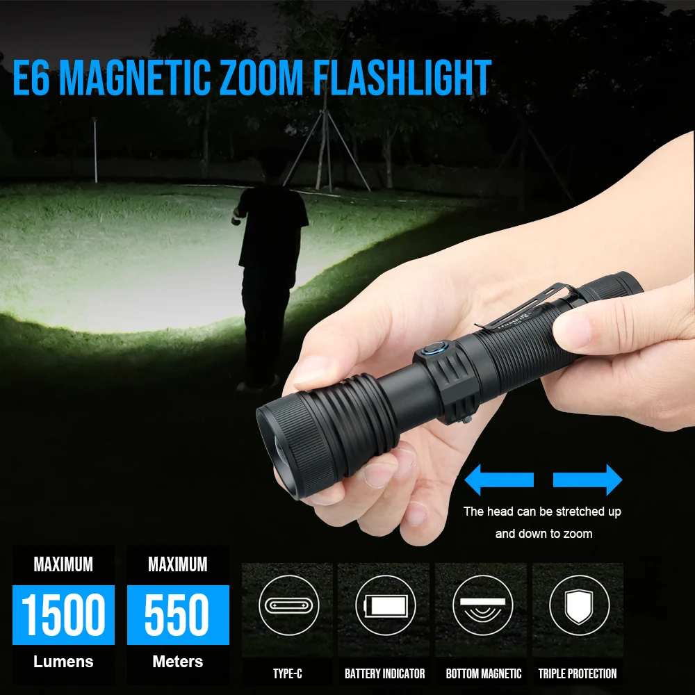 Тактический водонепроницаемый фонарик TrustFire E6 1500LM