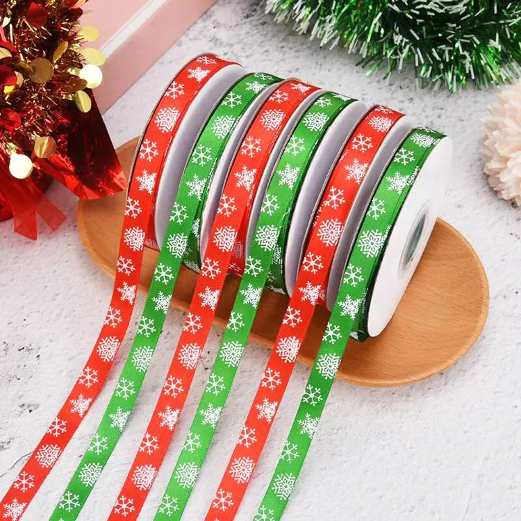 Popular Merry Christmas Ribbon Roll 1cm Wide Gift Decoration Printed Christmas Ribbons