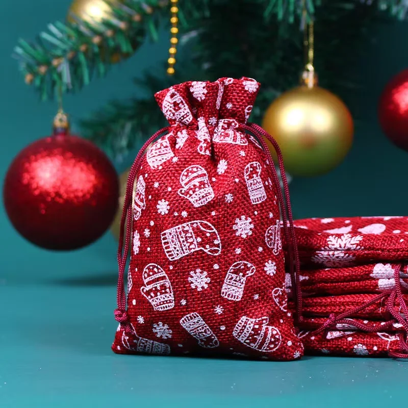 Wholesale Factory Price 24 Pieces style Drawstring Gift Bag Large Candy Christmas Bags Holiday Cartoon Apple Bag