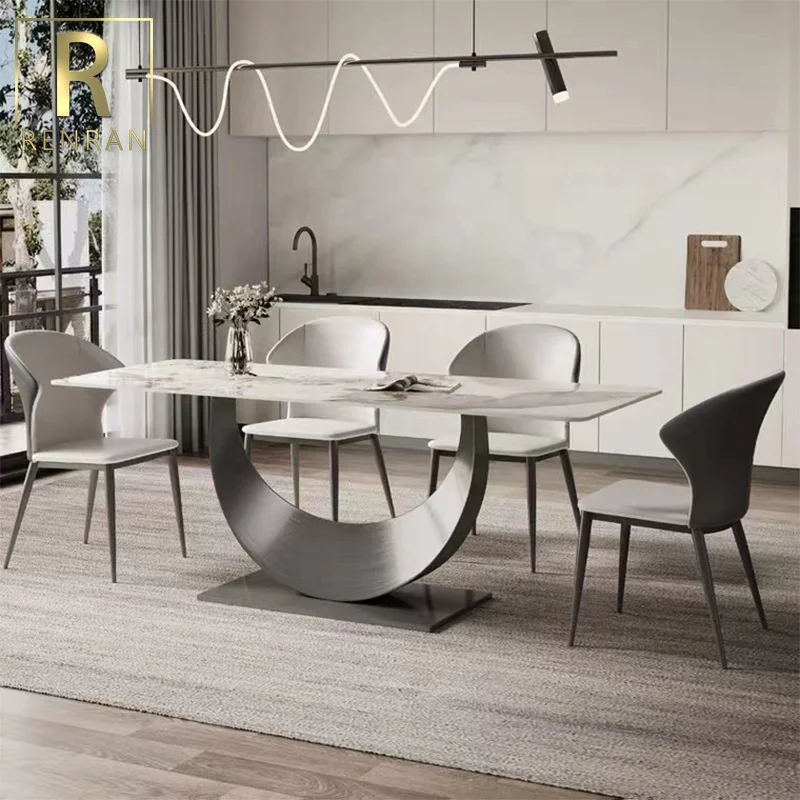 modern home furniture white sintered stone marble top and gray metal leg dining table rectangular dining tables