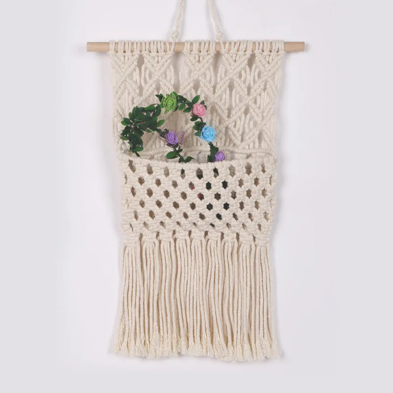 W008A  Wall Decor handmade gift  Knitted cotton rope Tapestry flower basket Home hotel Decor macrame wall Hanging