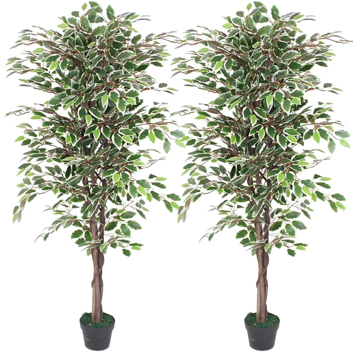 Evergreen Artificial Trees with Realistic Leaves and Trunk Topiary Faux Plant Artificial Ficus Tree for Outdoor Indoor Decor