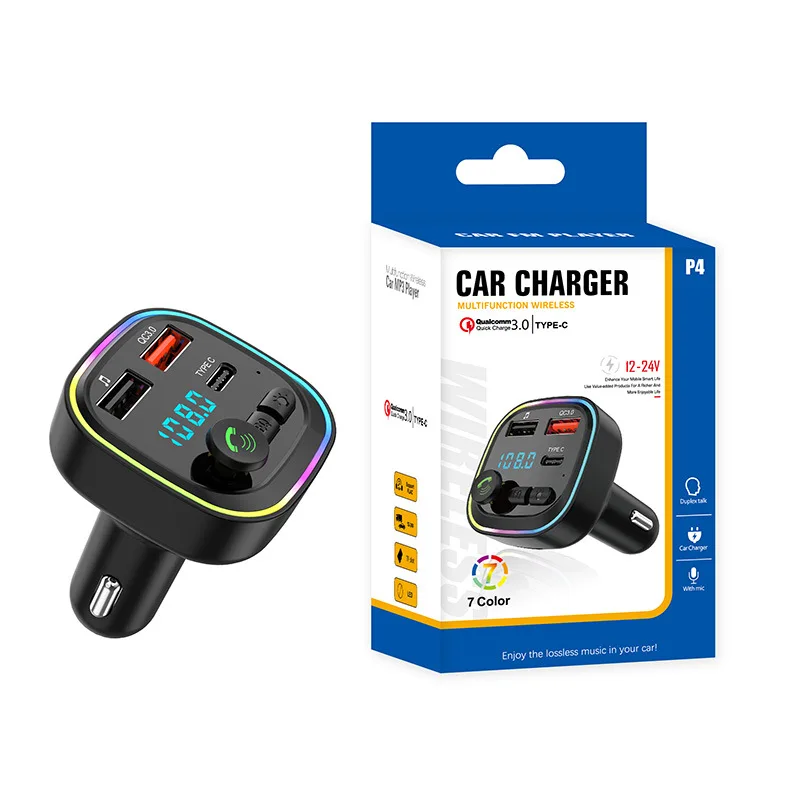 Car Charger Adapter Bluetooth for Car TF Card Music Call Player Car FM Transmitter with QC3.0 USB Type-C Fast Charging