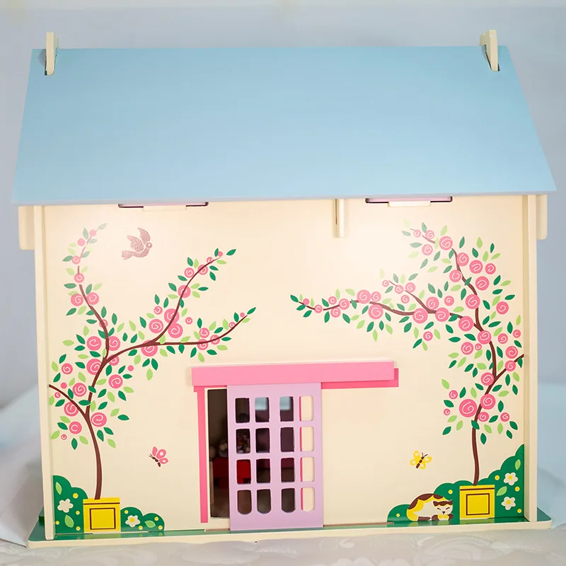 Wooden Doll House Diy Kit With Furniture Pretend Play Luxury Villa Model Play Set Toys