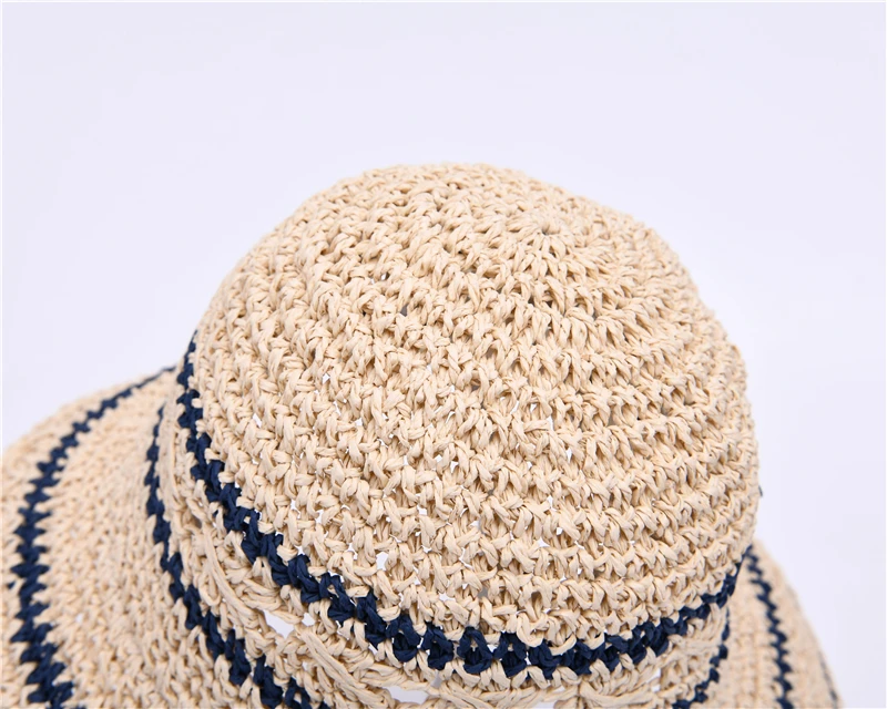 Полосатые брюки с широкими полями Защита от солнца бумага флоппи летняя соломенная шляпа оптом Панама пляжная для женщин Солнцезащитная