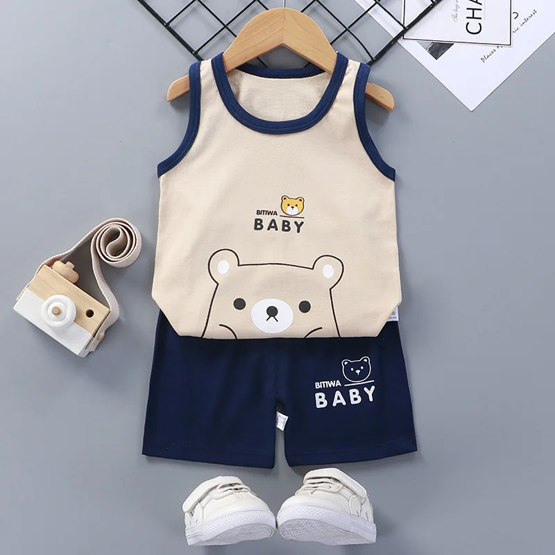 New arrival high quality kids clothing wholesales kids boy summer clothing set cotton Sleeveless sportswear