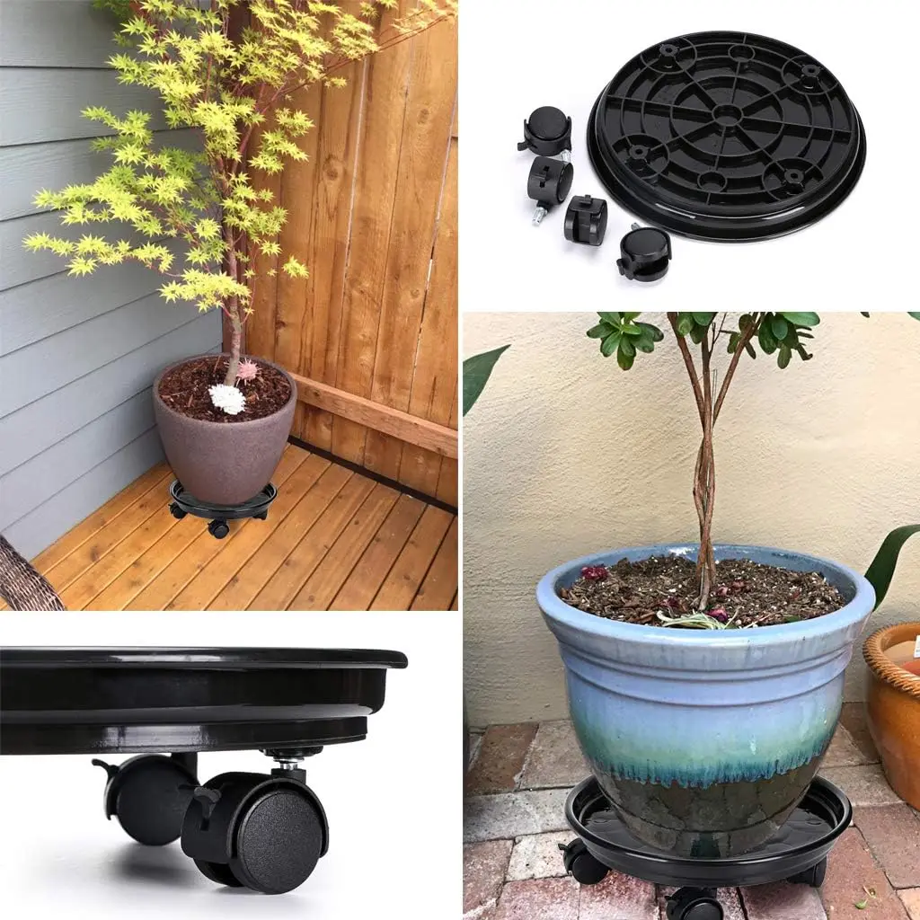 Modern  Heavy Duty  Metal black color Flower Pot Stand plant holder with wheels Flower Pot Mover for indoor and outdoor storage
