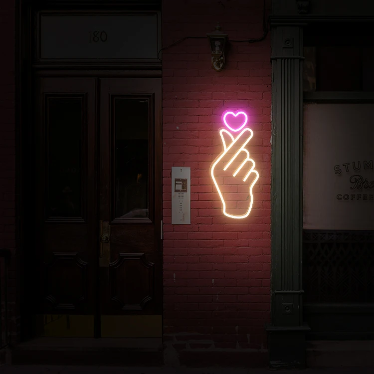 Factory wall-mounted finger heart shop store school bar neon signs led neon lights with PS board